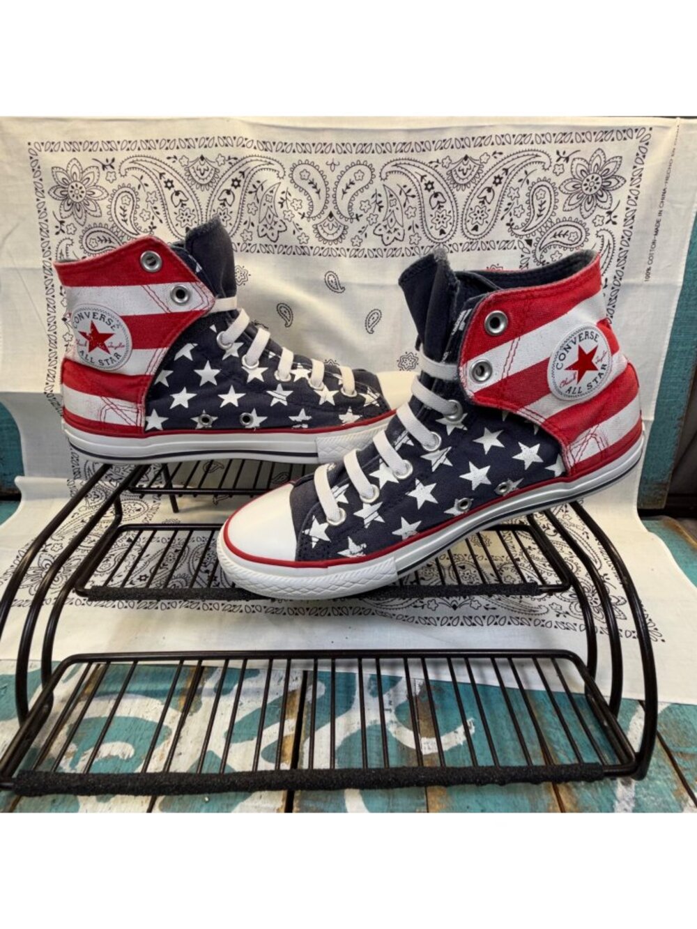 Chucks Converse High Top Sneaker Youth 5/Womans 6.5 2 Shoe All Star Flag 622366f